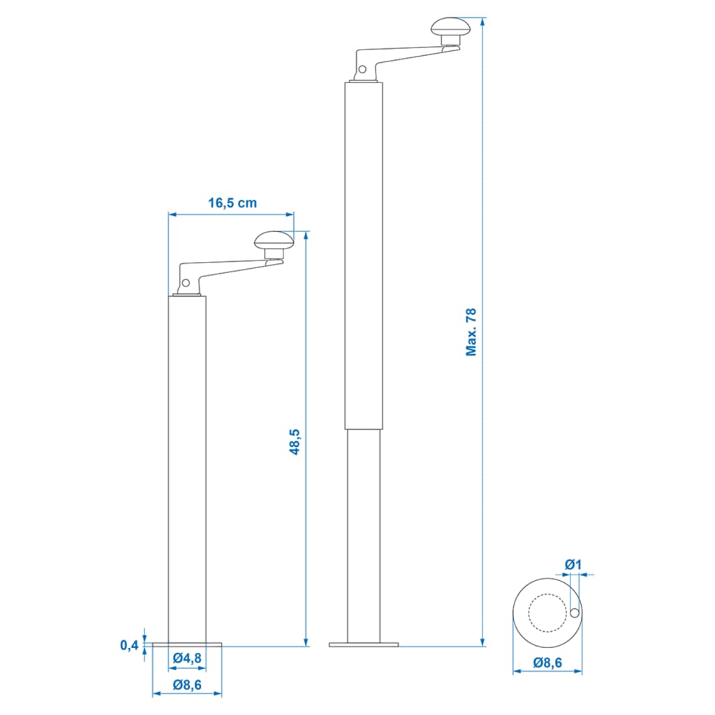 Nastaviteľný stojan na príves D48 mm 40-65 cm 341517