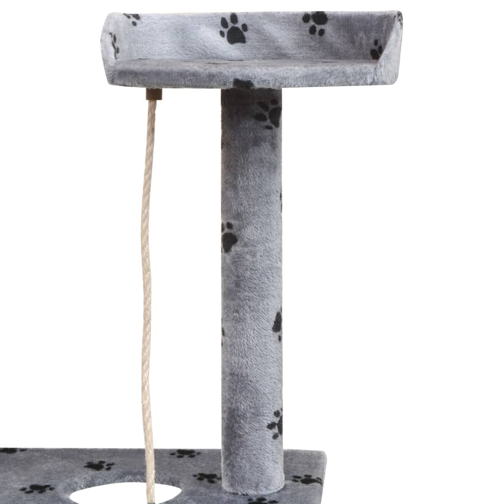 Škrabadlo pre mačky so sisalovými stĺpikmi, 150 cm, sivé s potlačou labiek