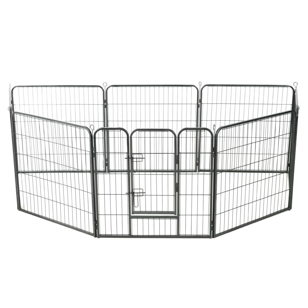 Oceľová ohrádka pre psov s 8 panelmi 80x80 cm čierna
