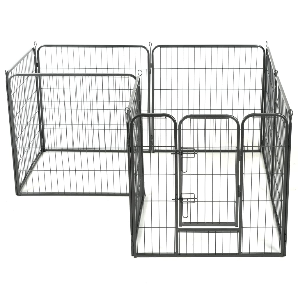 Oceľová ohrádka pre psov s 8 panelmi 80x80 cm čierna