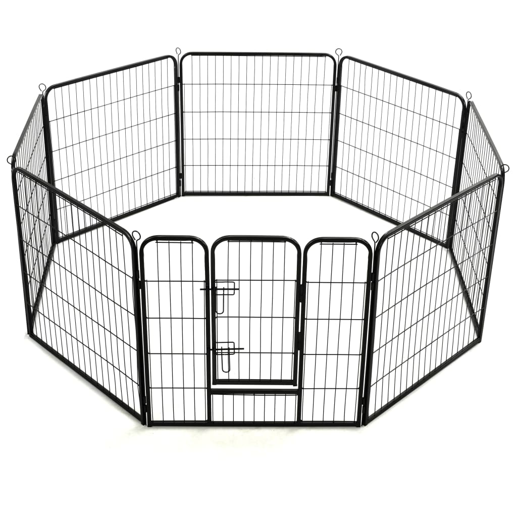 Oceľová ohrádka pre psov s 8 panelmi 80x80 cm čierna