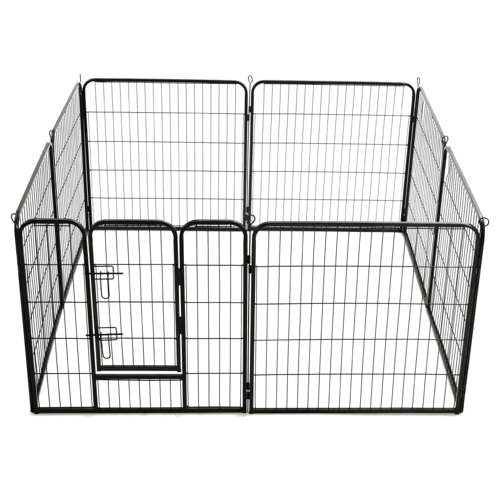 Oceľová ohrádka pre psov s 8 panelmi 80x80 cm čierna