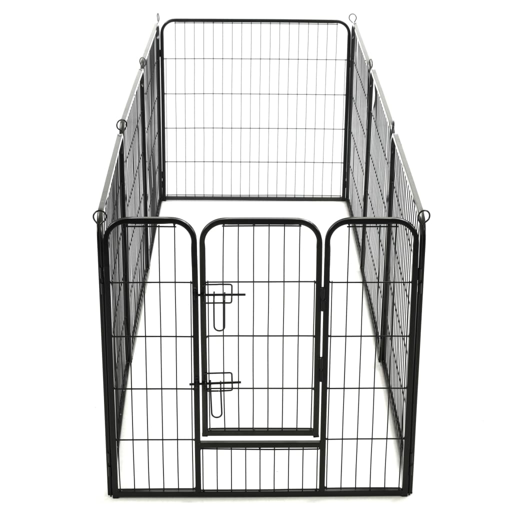 Oceľová ohrádka pre psov s 8 panelmi 80x80 cm čierna