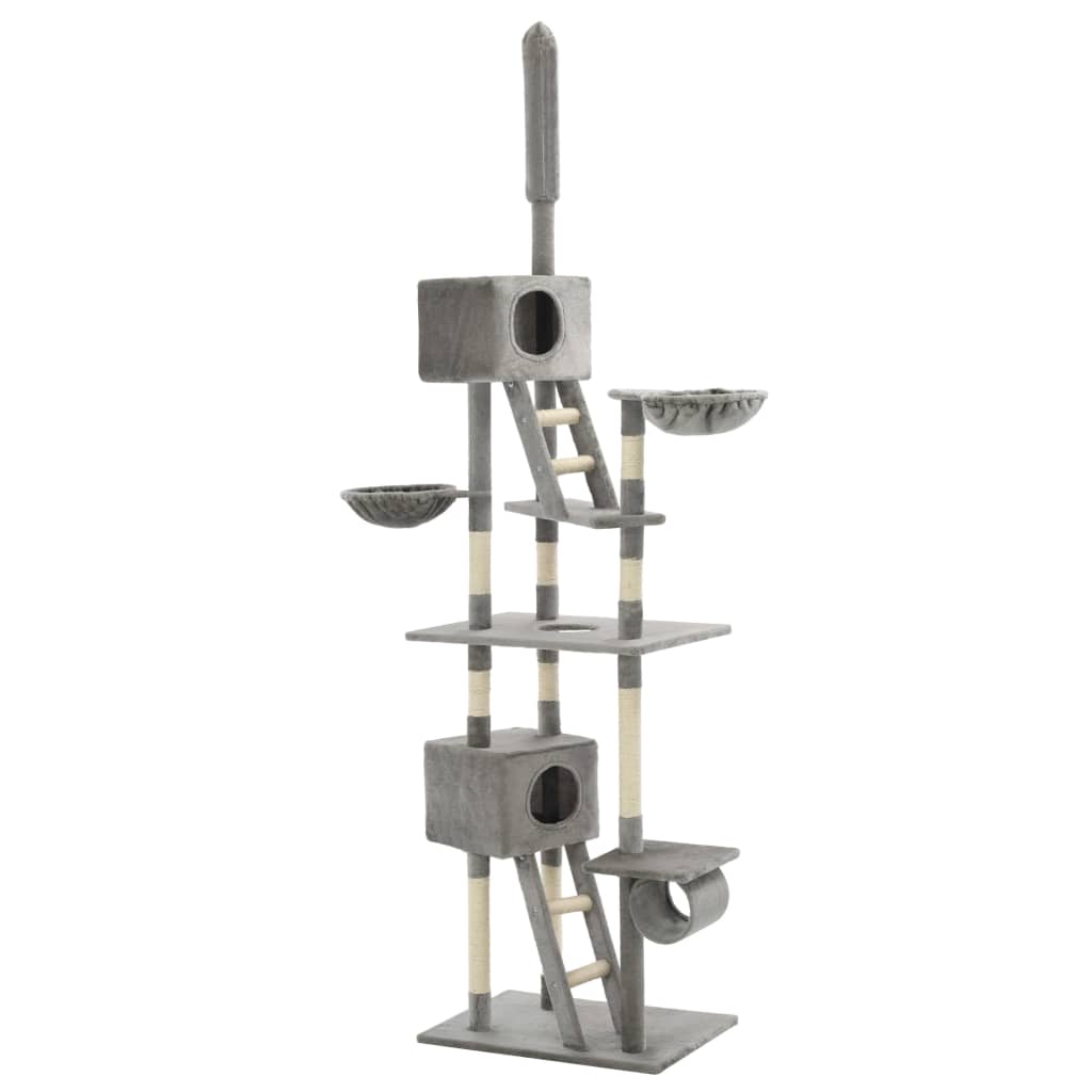 Škrabadlo pre mačky so sisalovými stĺpikmi 230-260 cm, sivé