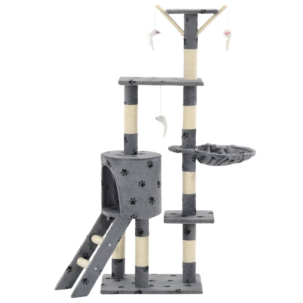 Škrabadlo pre mačky so sisalovými stĺpikmi 138cm sivé s labkami