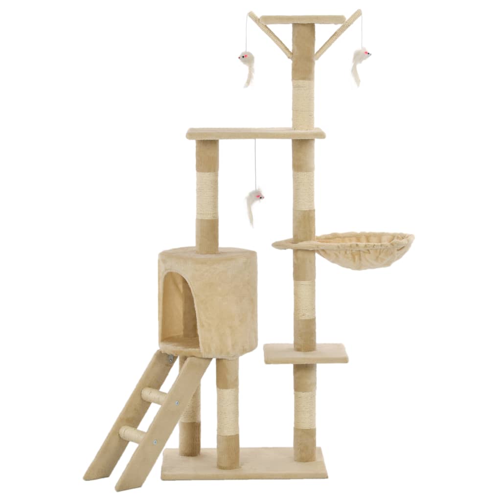 Škrabadlo pre mačky so sisalovými stĺpikmi 138cm béžové