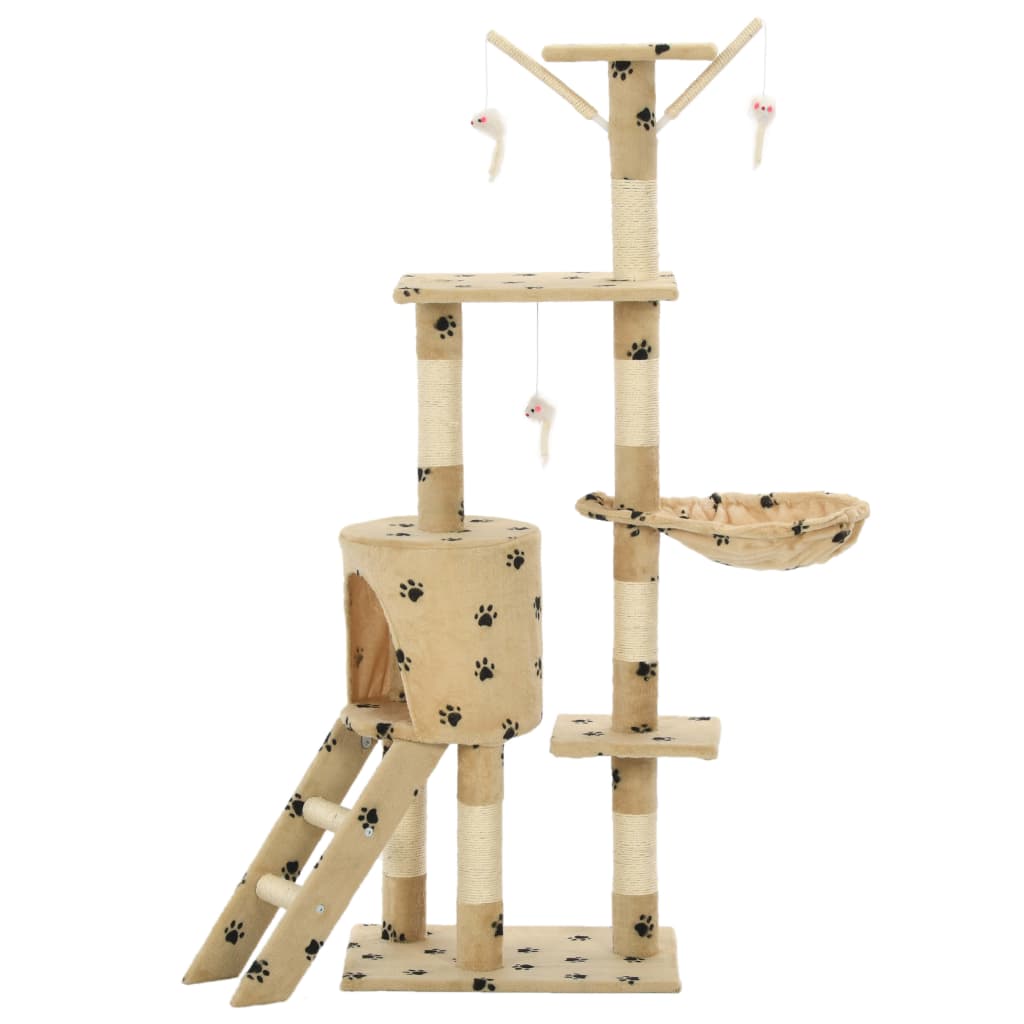 Škrabadlo pre mačky so sisalovými stĺpikmi 138cm béžové s labkami