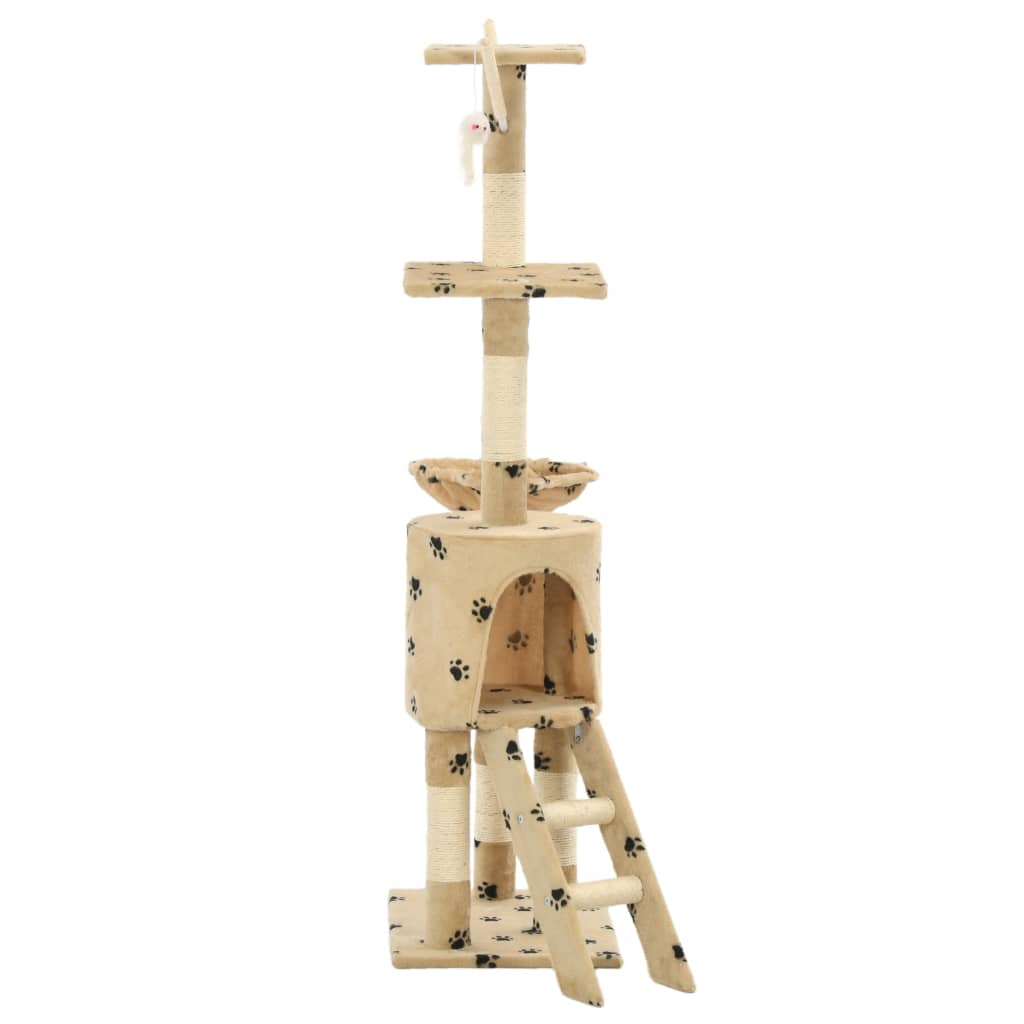 Škrabadlo pre mačky so sisalovými stĺpikmi 138cm béžové s labkami
