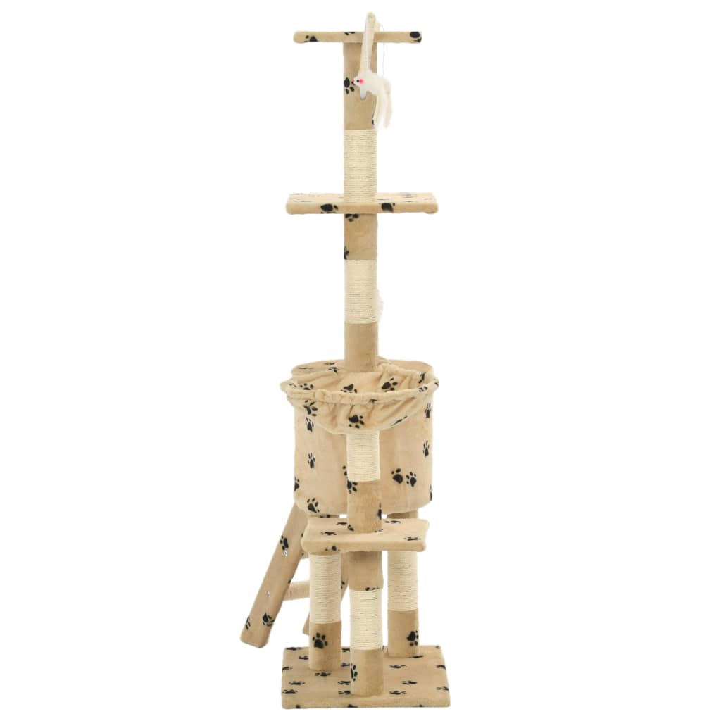 Škrabadlo pre mačky so sisalovými stĺpikmi 138cm béžové s labkami