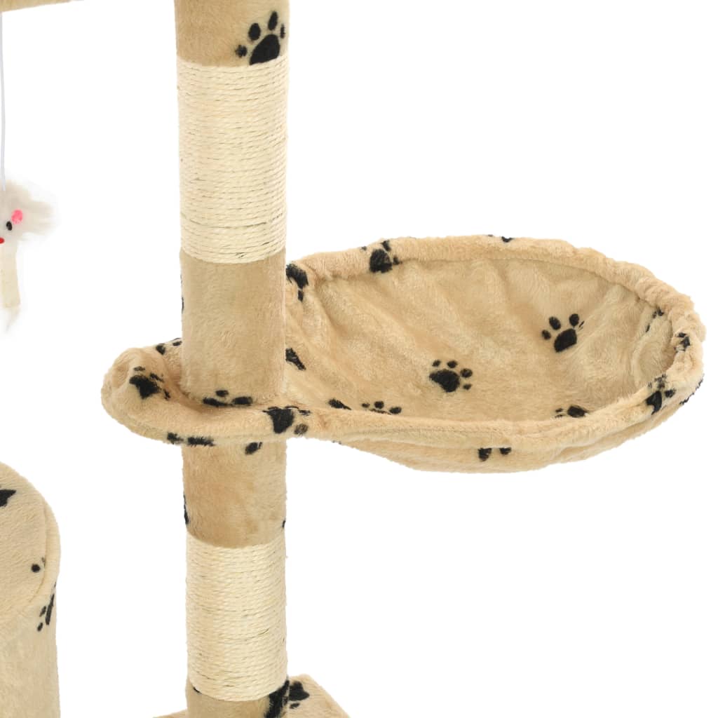 Škrabadlo pre mačky so sisalovými stĺpikmi 138cm béžové s labkami