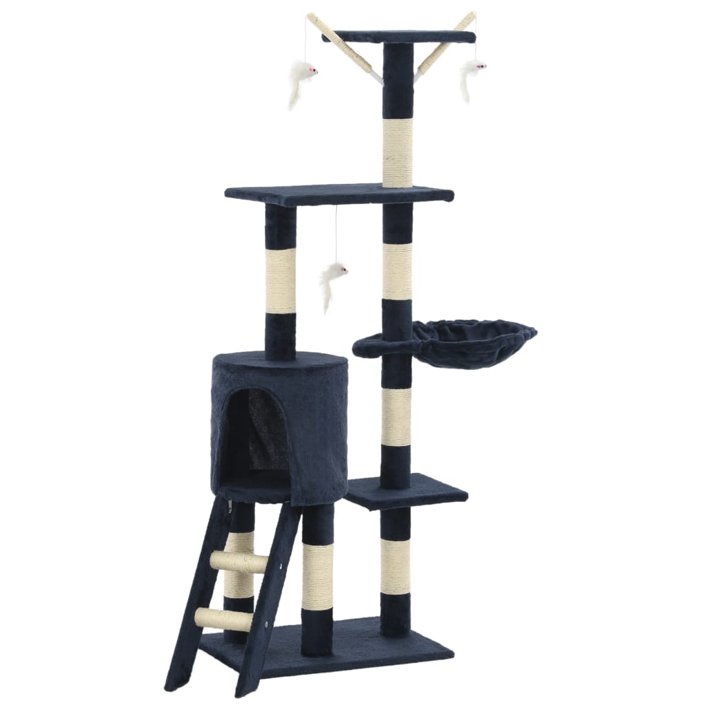Škrabadlo pre mačky so sisalovými stĺpikmi 138cm tmavomodré