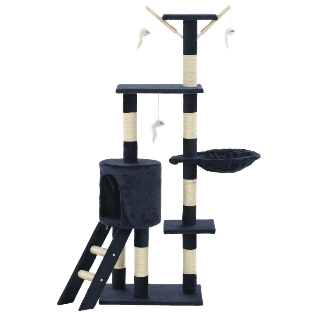 Škrabadlo pre mačky so sisalovými stĺpikmi 138cm tmavomodré
