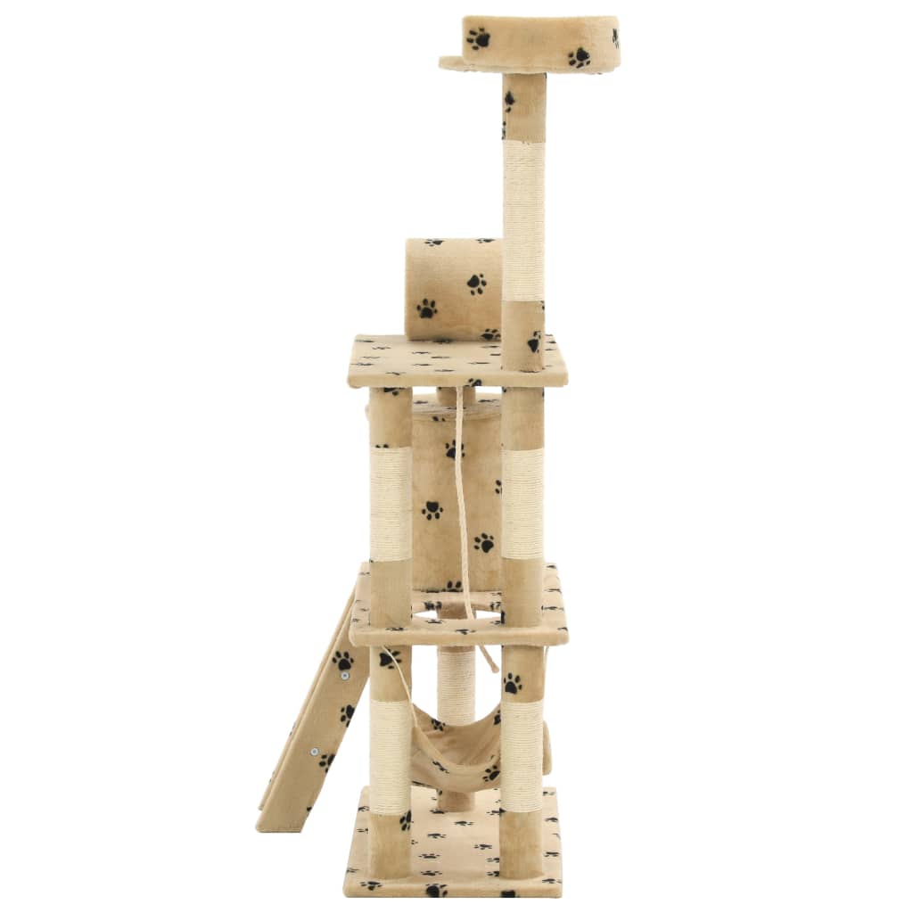 Škrabadlo pre mačky so sisalovými stĺpikmi140 cm béžové s labkami