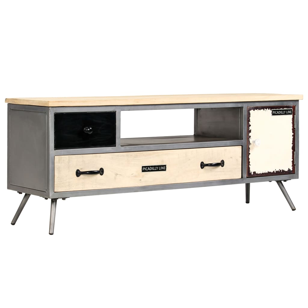 TV stolík masívne mangovníkové drevo a oceľ 120x30x45 cm