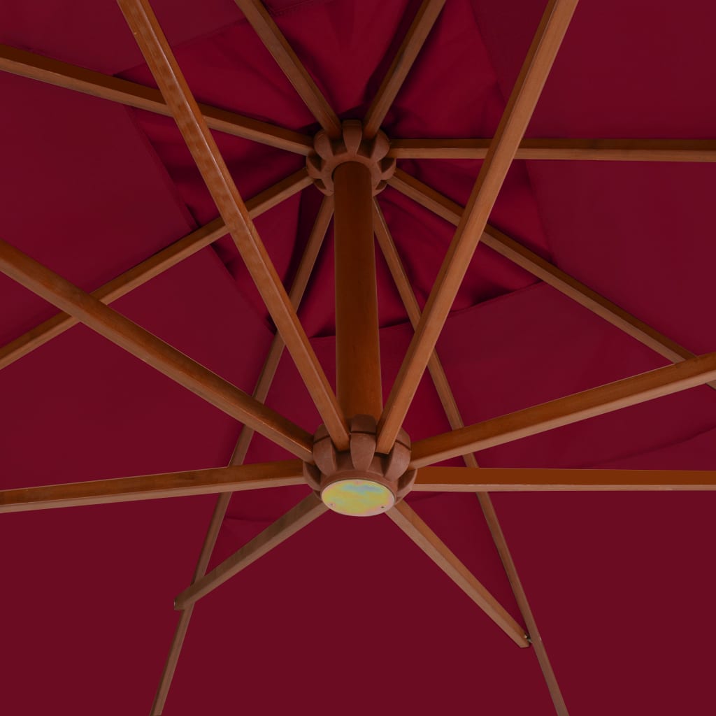 Závesný záhradný slnečník, drevená tyč 400x300 cm, bordový
