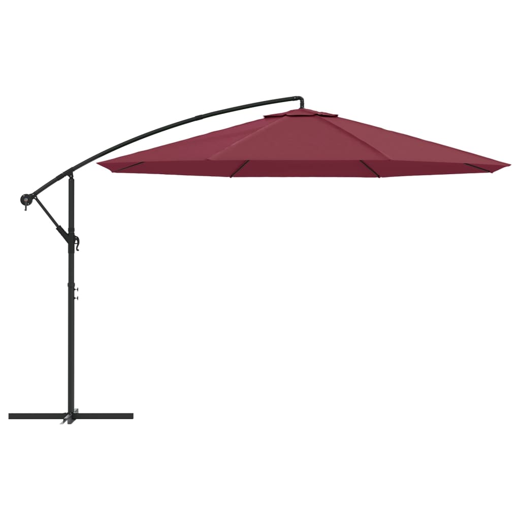 Závesný záhradný slnečník, hliníková tyč 350 cm, bordový