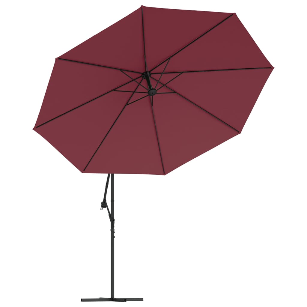 Závesný záhradný slnečník, hliníková tyč 350 cm, bordový