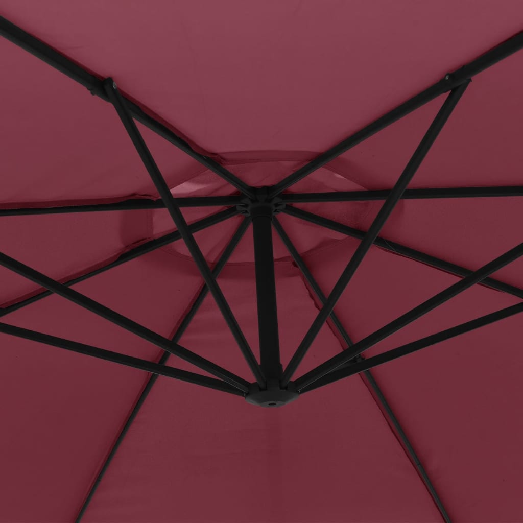 Závesný záhradný slnečník, hliníková tyč 350 cm, bordový