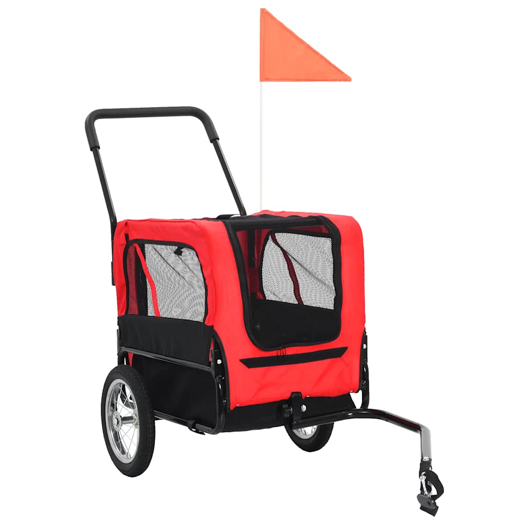 Vozík pre domáce zvieratá na bicykel/beh 2-v-1, červeno čierny