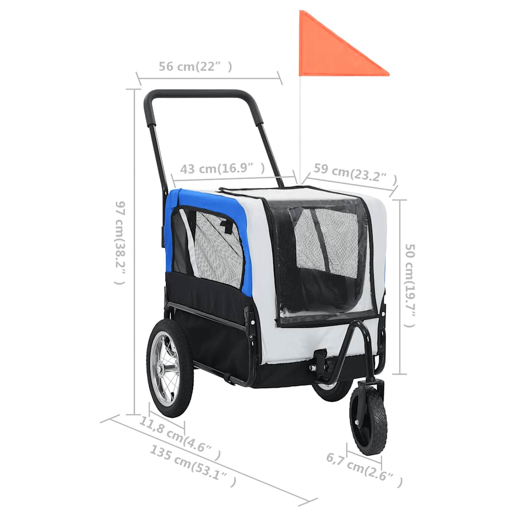 Vozík pre domáce zvieratá na bicykel/beh 2-v-1, sivo modrý