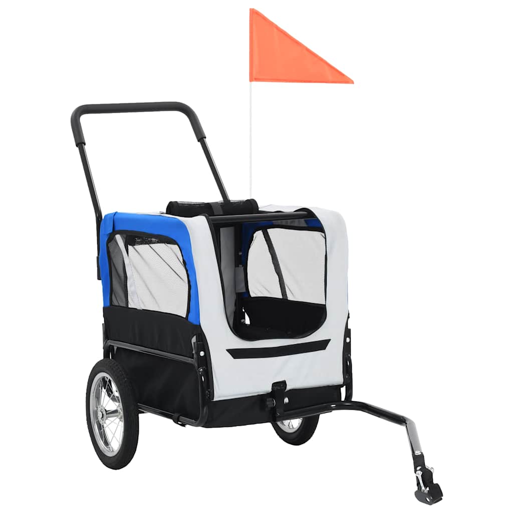Vozík pre domáce zvieratá na bicykel/beh 2-v-1, sivo modrý