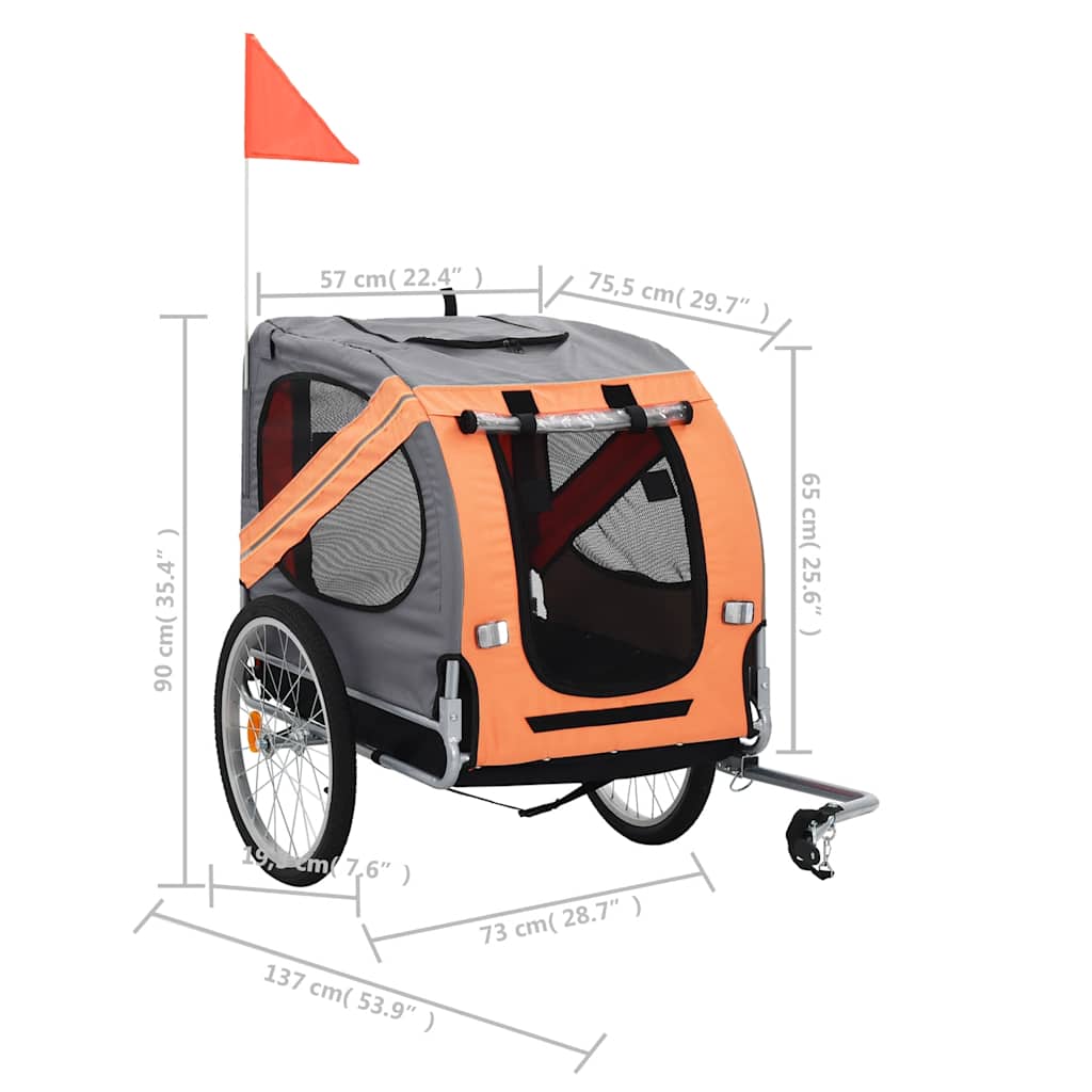 Vozík za bicykel pre psa, oranžovo sivý