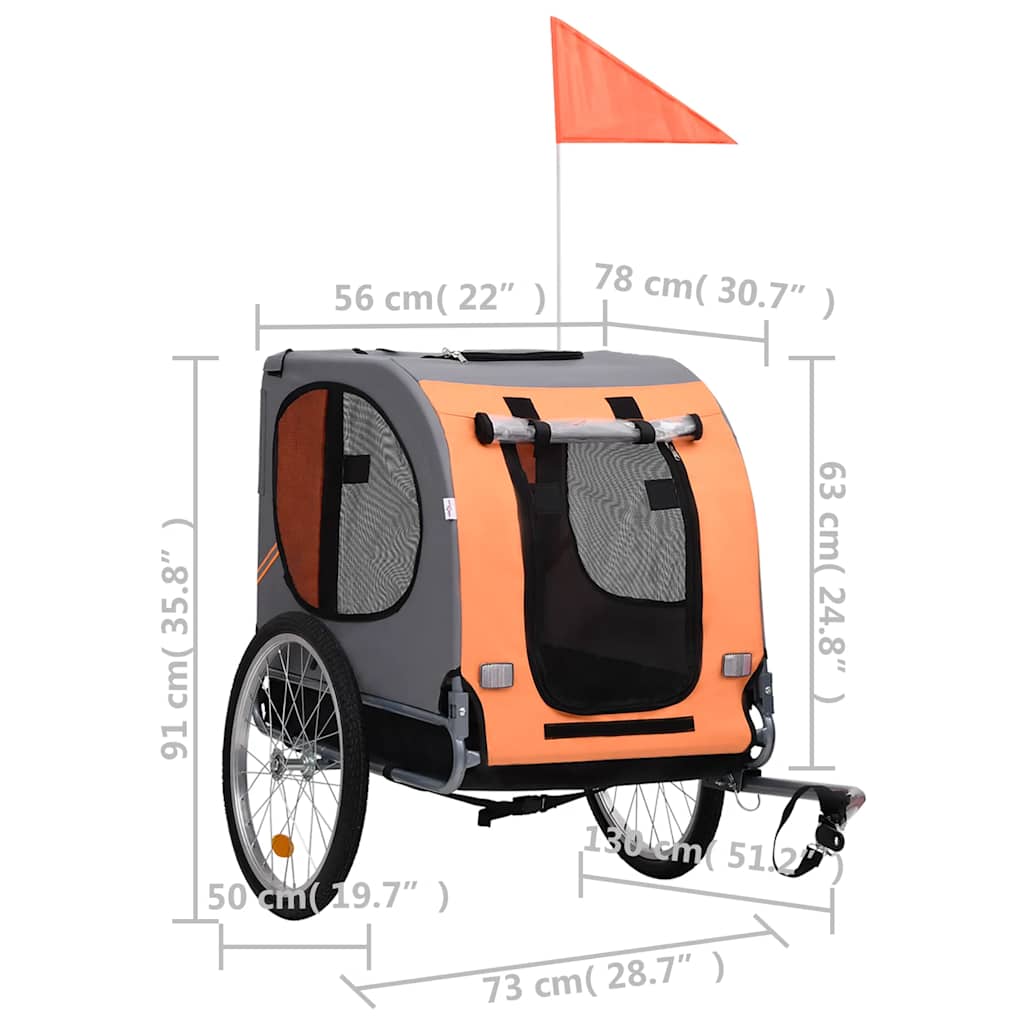 Vozík za bicykel pre psa, oranžovo sivý