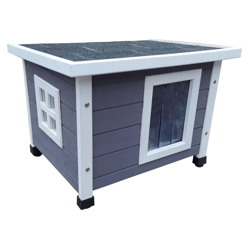 Vonkajší domček pre mačky XL 68,5x54x51,5 cm, drevo, sivo biely