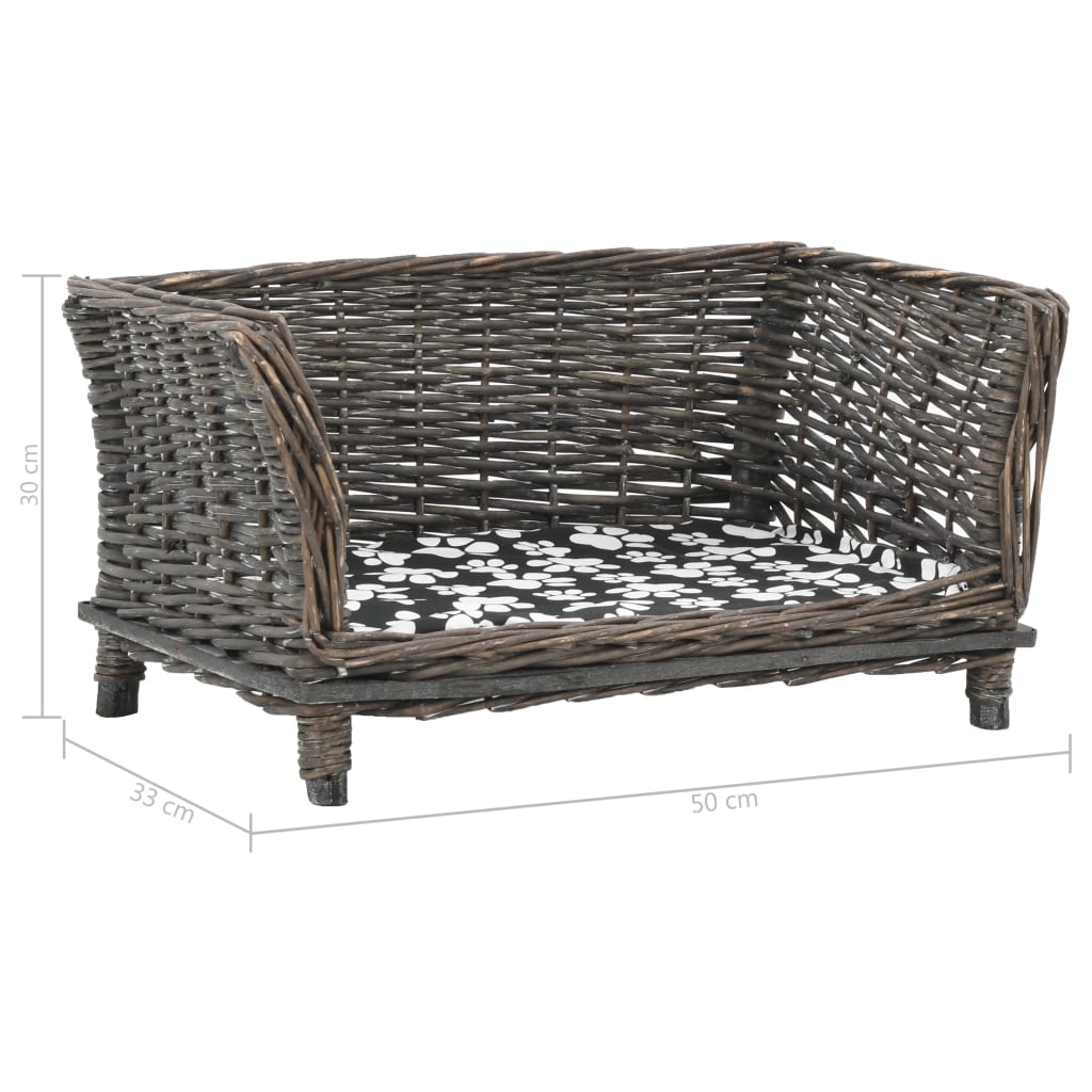 Košík pre psa s vankúšom, sivý 50x33x30 cm, prírodná vŕba