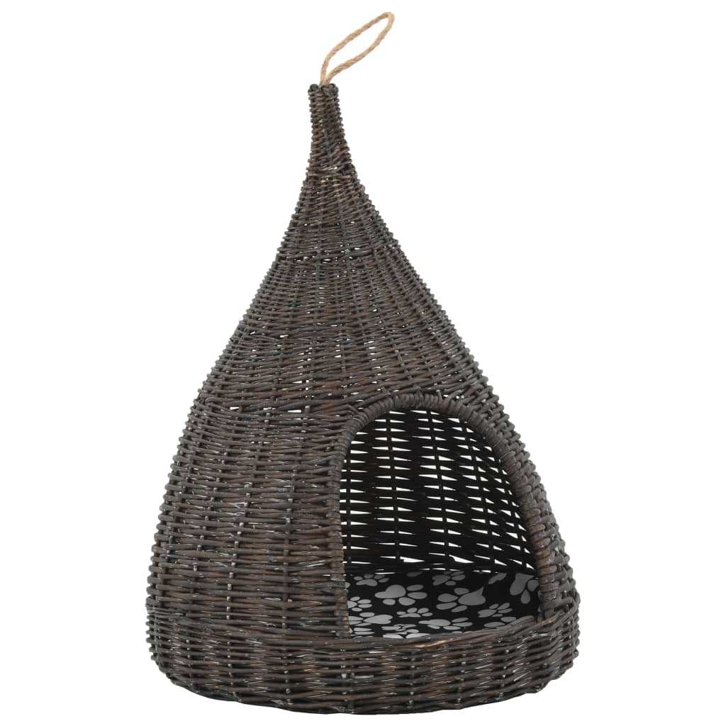 Domček pre mačku s vankúšom sivý 40x60 cm prírodná vŕba típí