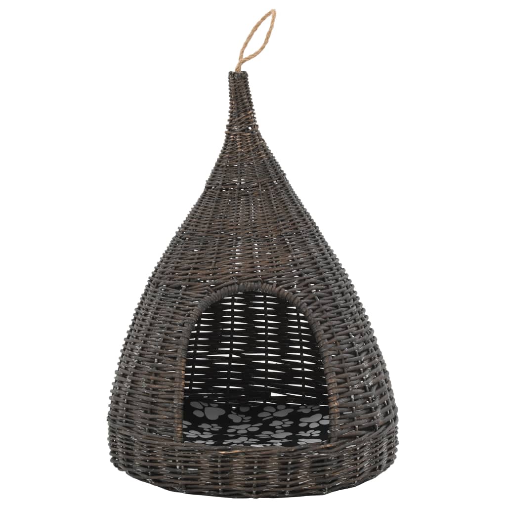 Domček pre mačku s vankúšom sivý 40x60 cm prírodná vŕba típí