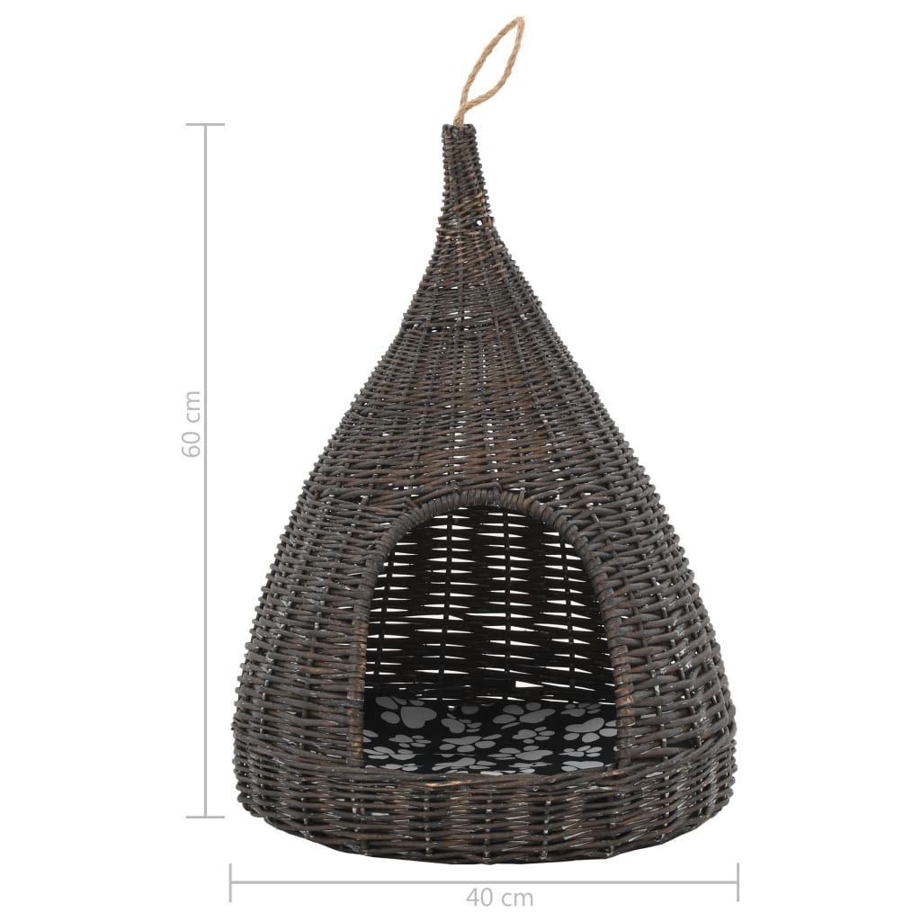 Domček pre mačku s vankúšom sivý 40x60 cm prírodná vŕba típí