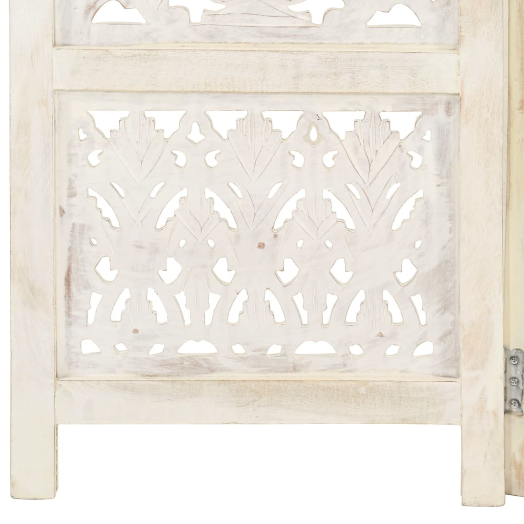 Ručne vyrezávaný 5-panelový paraván biely 200x165 cm mangovníkový masív