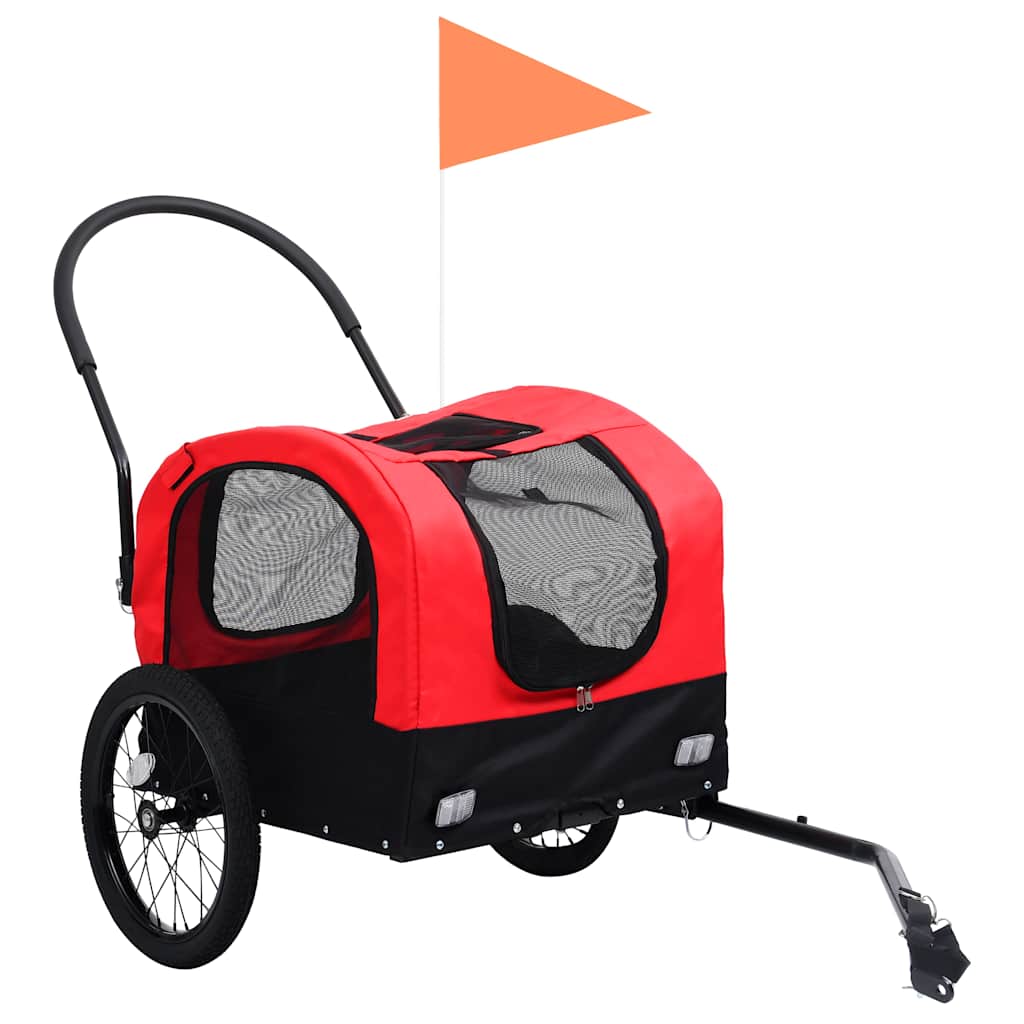 Vozík pre domáce zvieratá na bicykel/beh 2-v-1, červeno čierny
