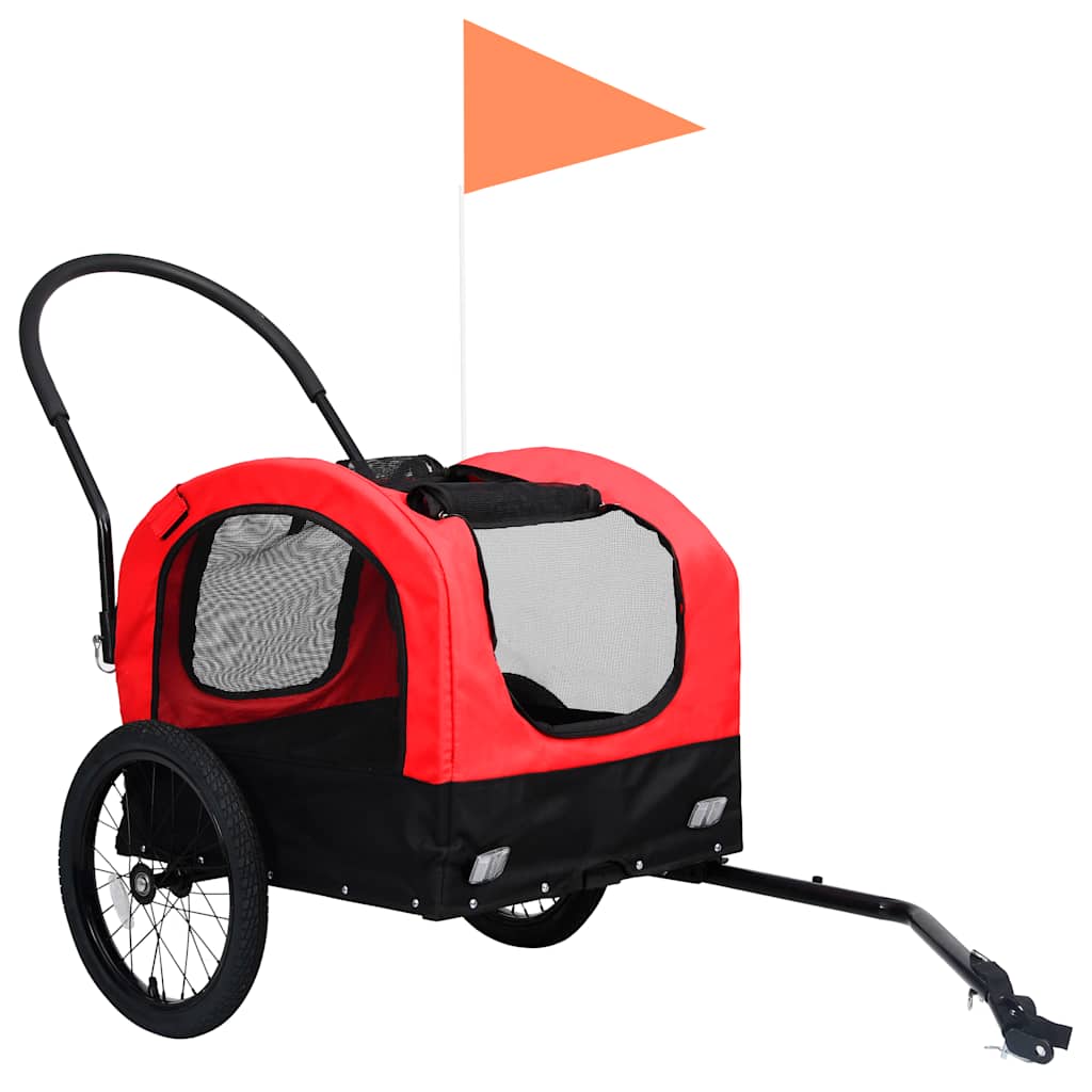 Vozík pre domáce zvieratá na bicykel/beh 2-v-1, červeno čierny