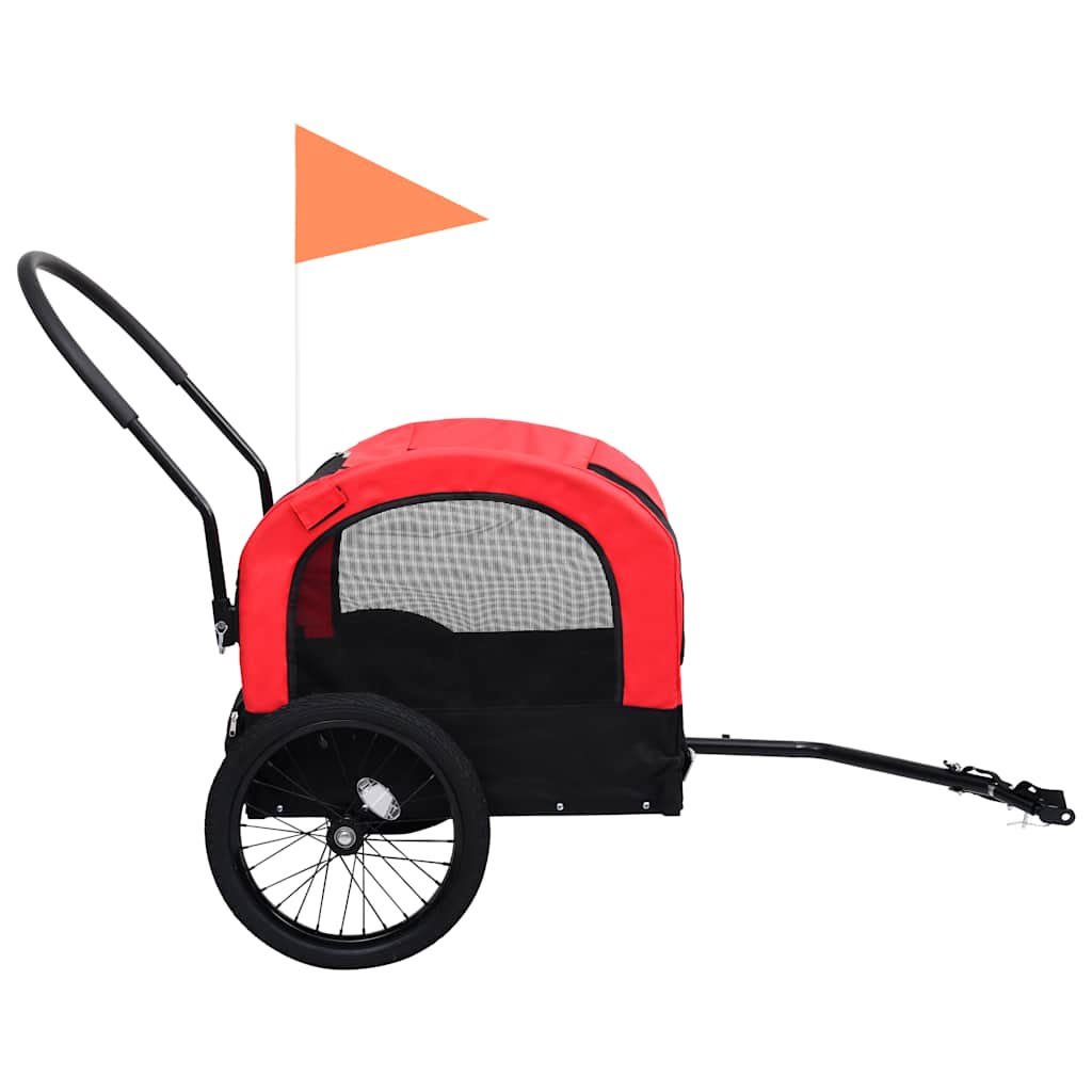 Vozík pre domáce zvieratá na bicykel/beh 2-v-1, červeno čierny