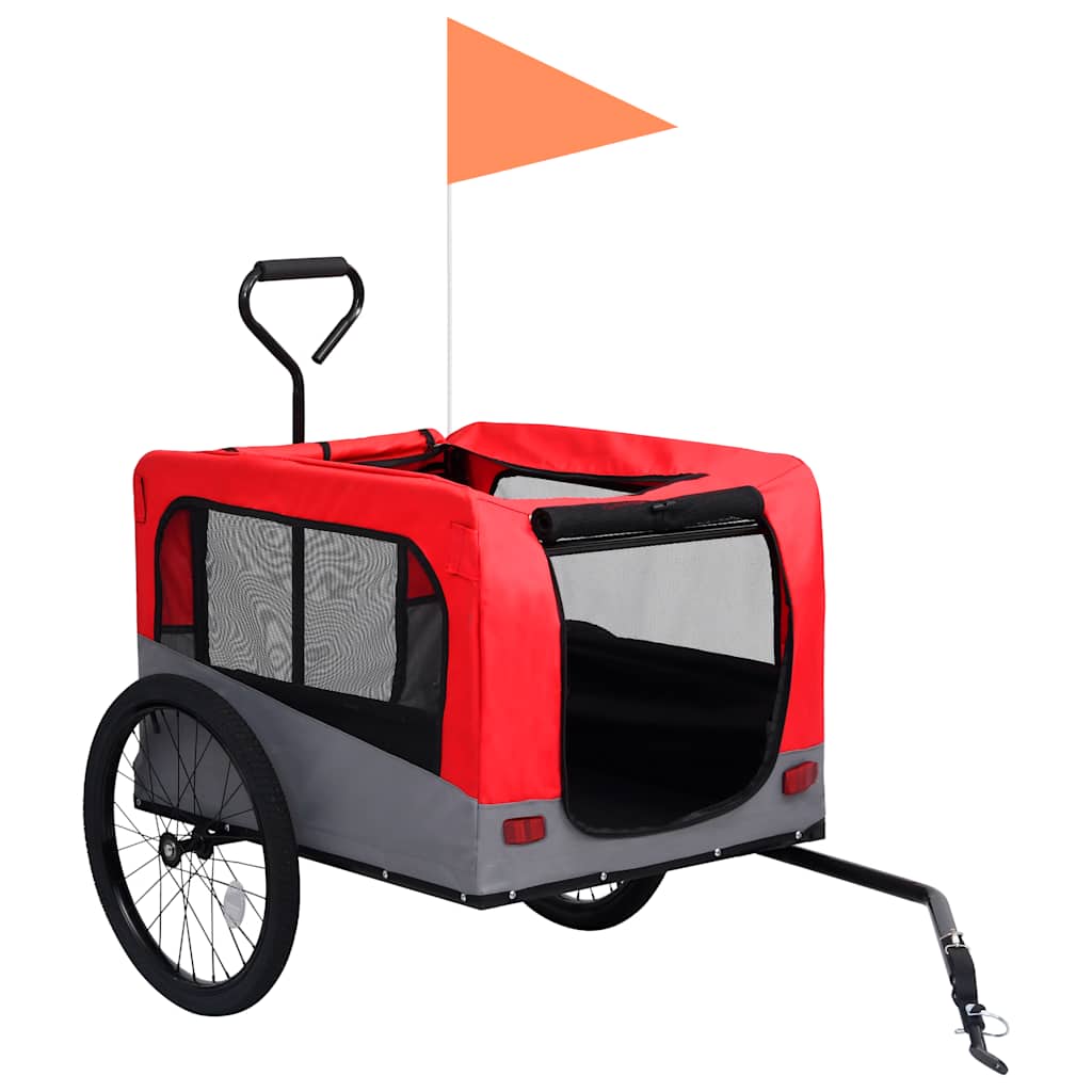 Vozík pre domáce zvieratá na bicykel/beh 2-v-1, červeno sivý