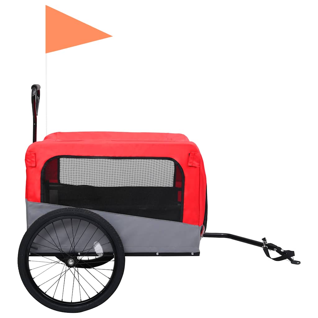 Vozík pre domáce zvieratá na bicykel/beh 2-v-1, červeno sivý