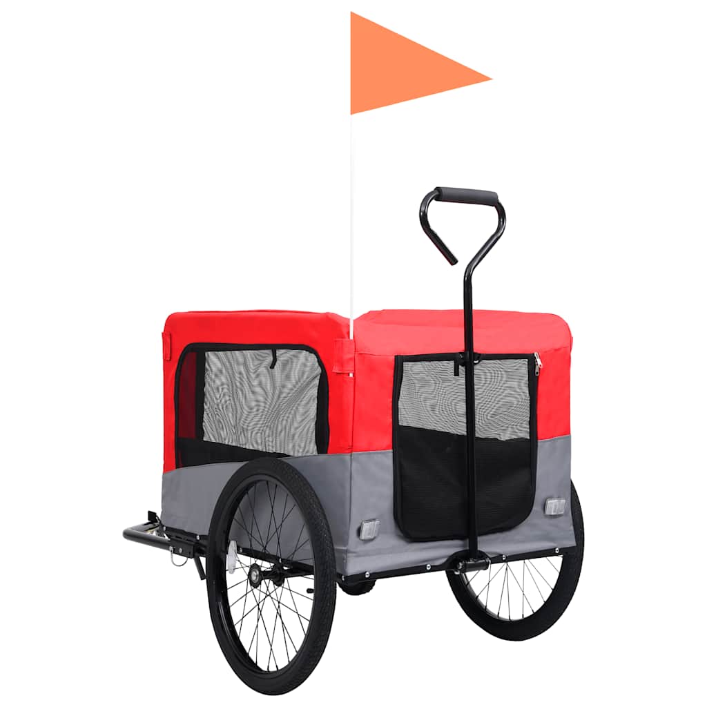 Vozík pre domáce zvieratá na bicykel/beh 2-v-1, červeno sivý