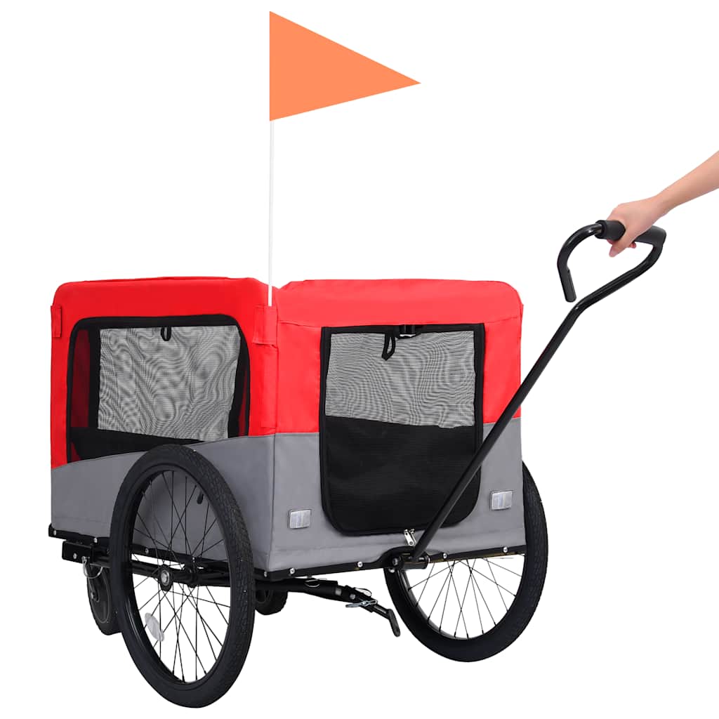 Vozík pre domáce zvieratá na bicykel/beh 2-v-1, červeno sivý
