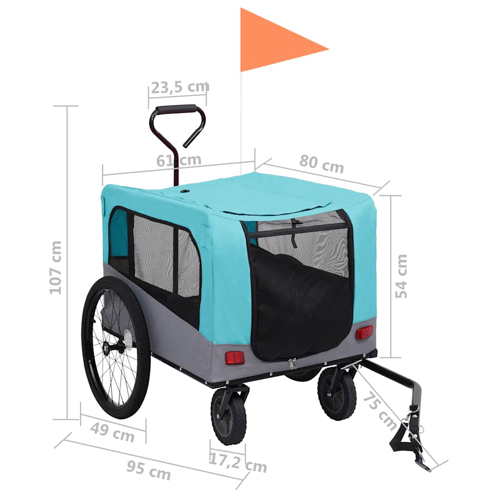 Vozík pre domáce zvieratá na bicykel/beh 2-v-1, modro sivý