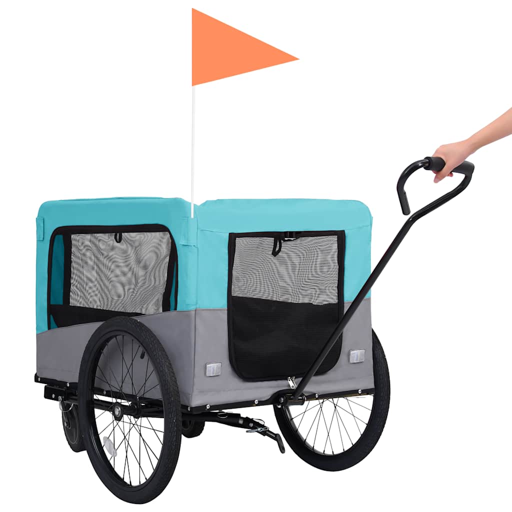 Vozík pre domáce zvieratá na bicykel/beh 2-v-1, modro sivý