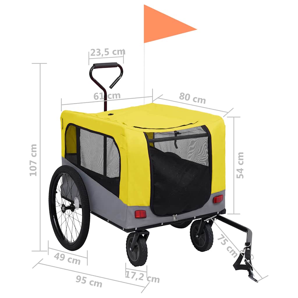 Vozík pre domáce zvieratá na bicykel/beh 2-v-1, žlto sivý
