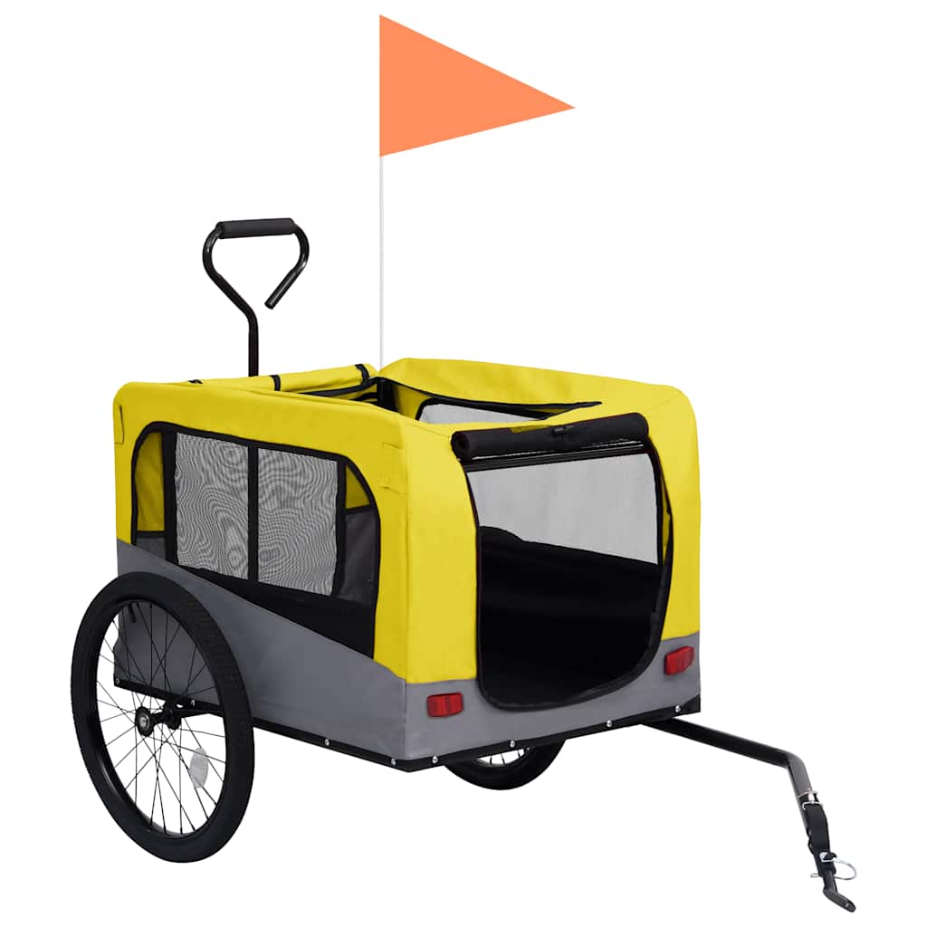 Vozík pre domáce zvieratá na bicykel/beh 2-v-1, žlto sivý