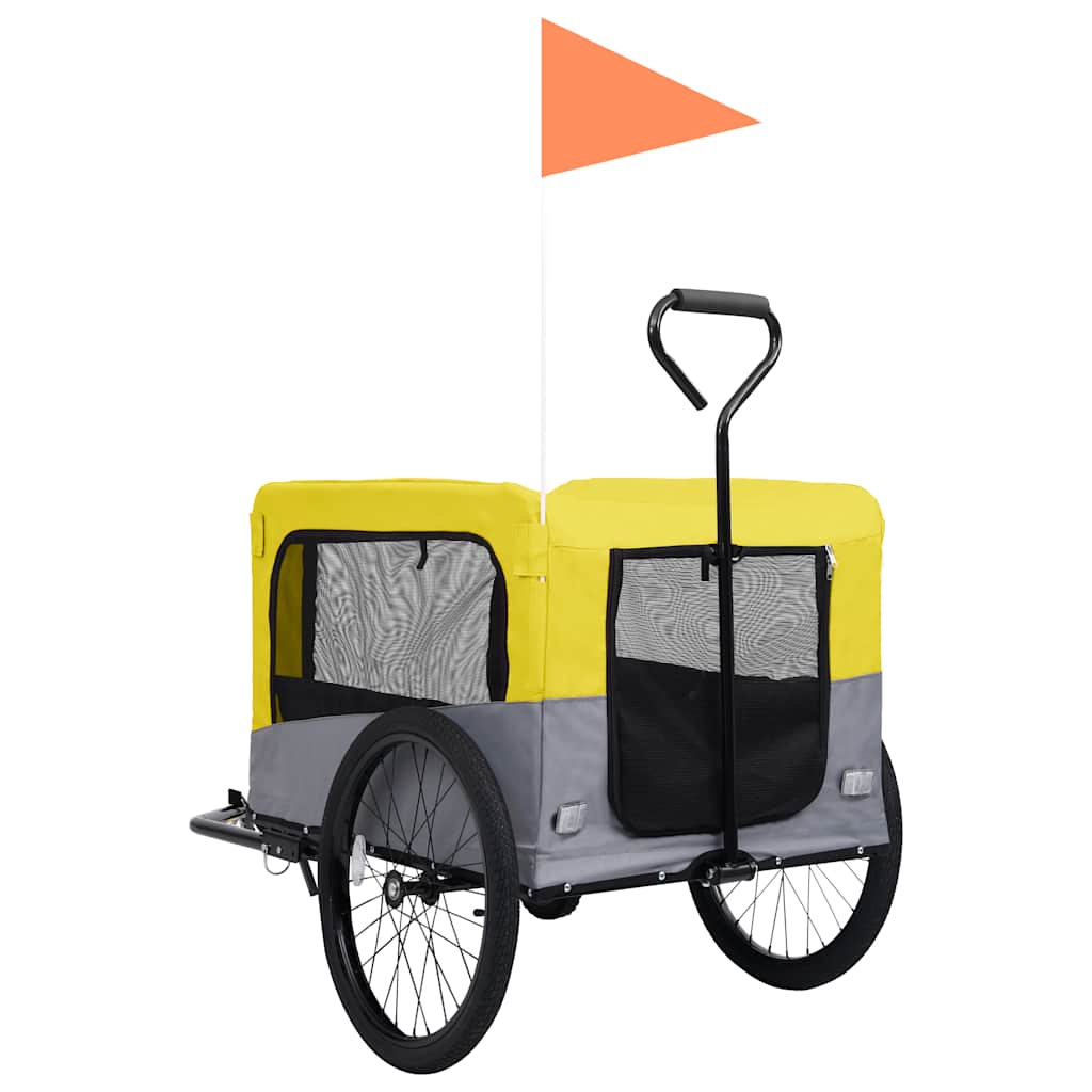 Vozík pre domáce zvieratá na bicykel/beh 2-v-1, žlto sivý
