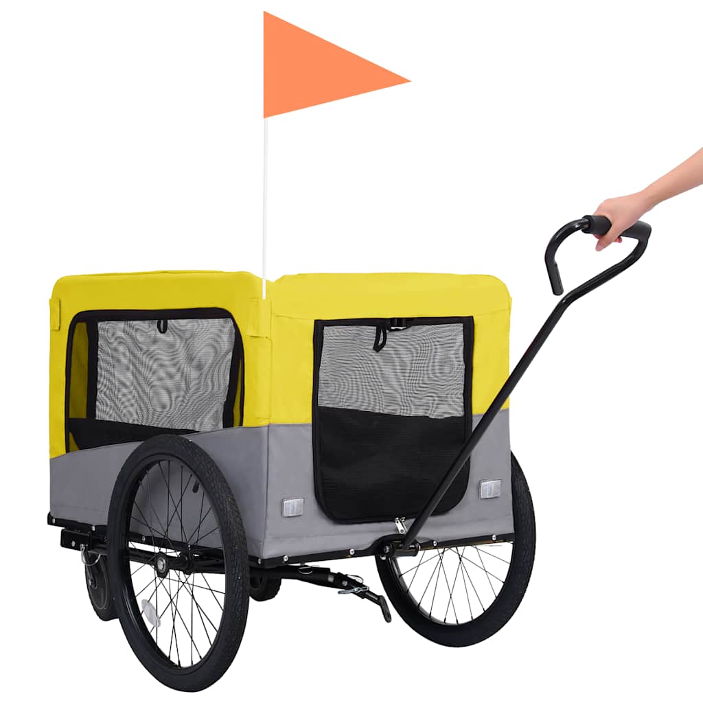 Vozík pre domáce zvieratá na bicykel/beh 2-v-1, žlto sivý