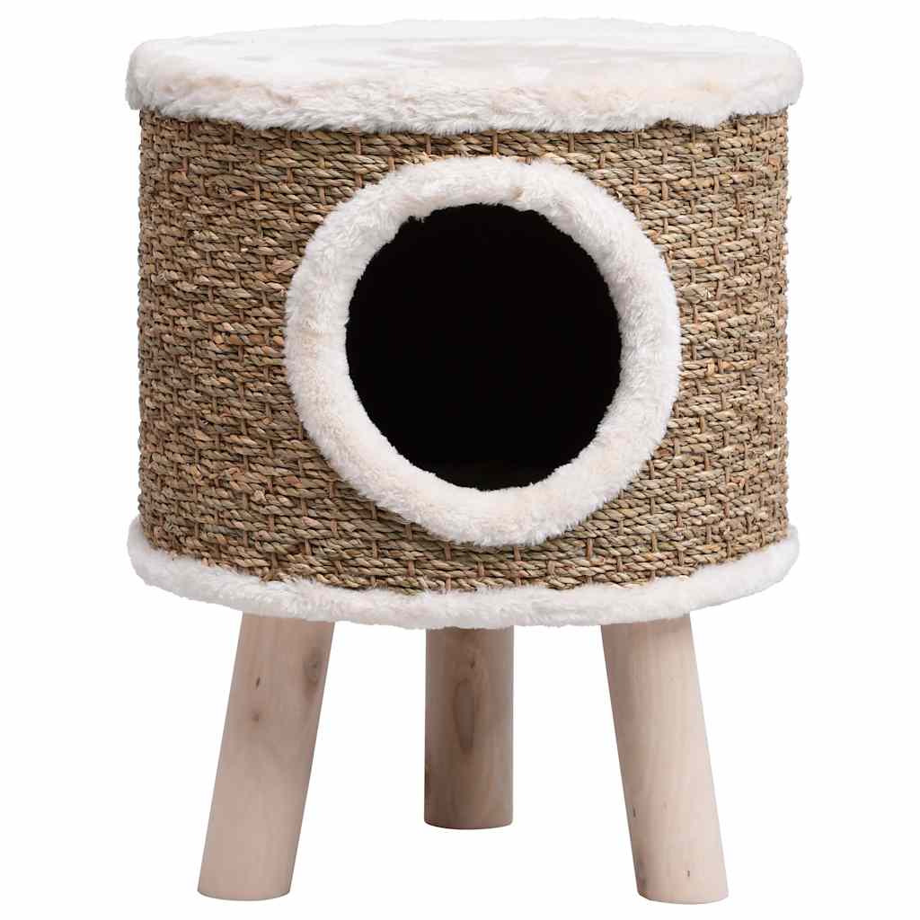 Domček pre mačky s drevenými nohami 41 cm morská tráva