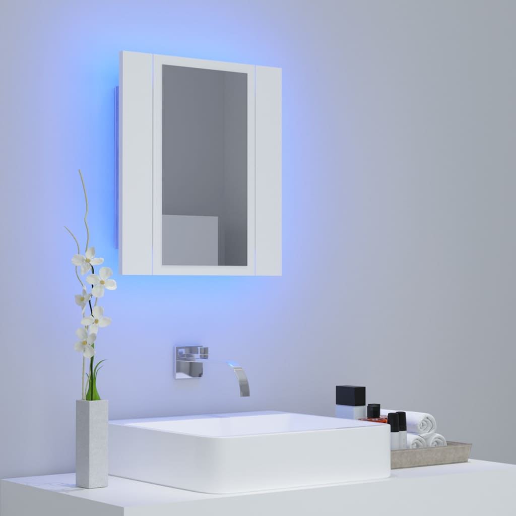 Kúpeľňová skrinka s LED a zrkadlom, biela 40x12x45 cm, akryl