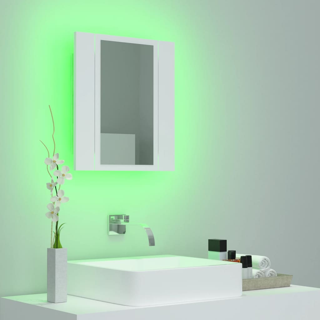 Kúpeľňová skrinka s LED a zrkadlom, biela 40x12x45 cm, akryl