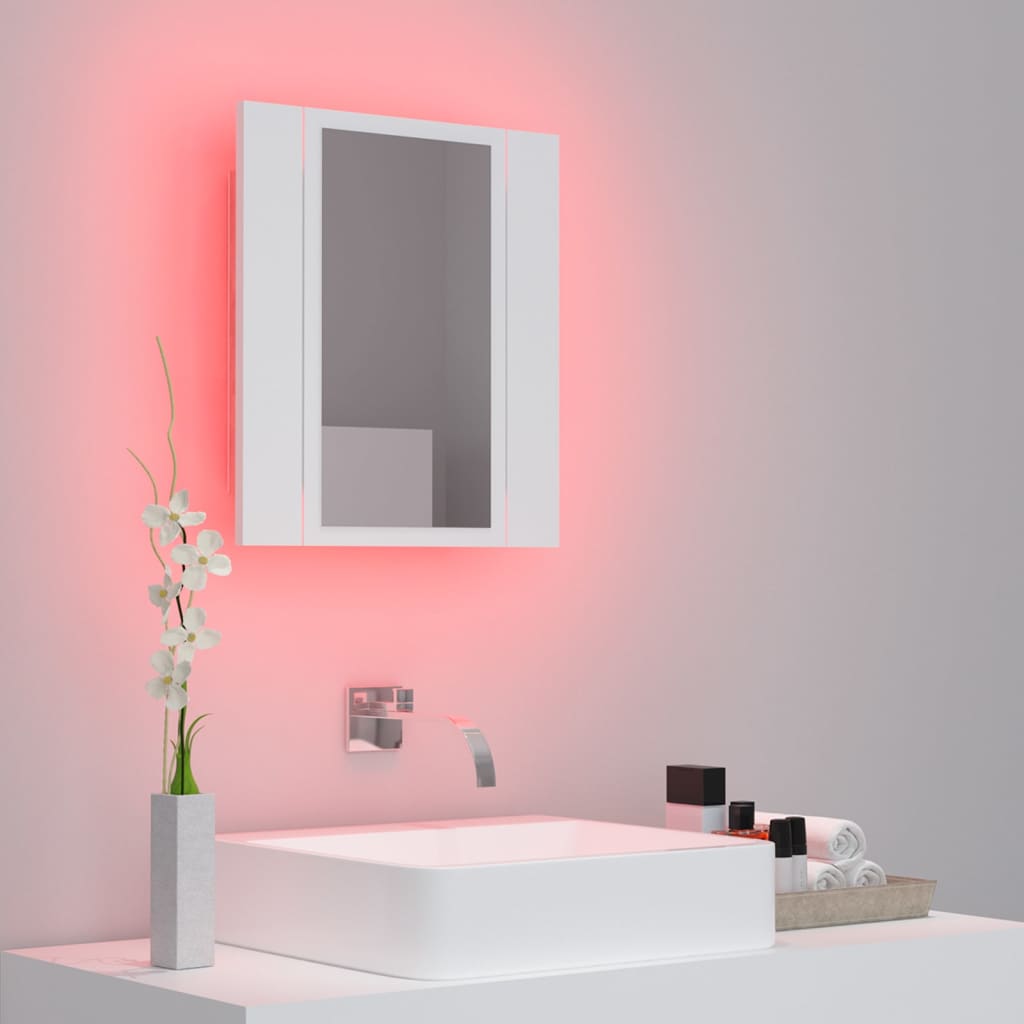 Kúpeľňová skrinka s LED a zrkadlom, biela 40x12x45 cm, akryl